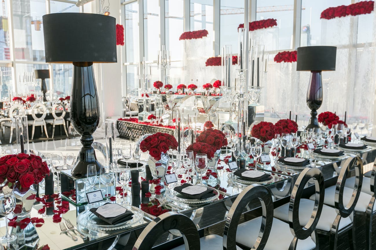 Black white and red wedding decor for a modern wedding | PartySlate
