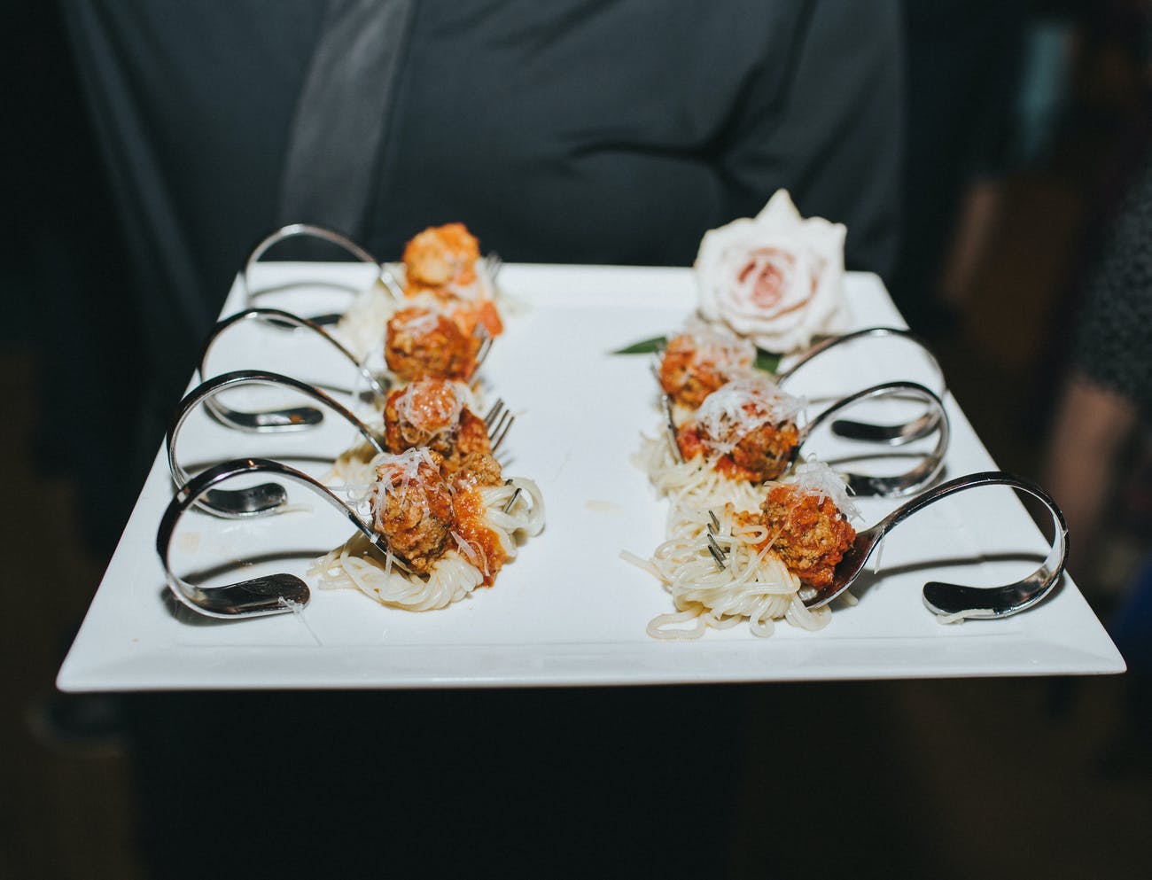Appetizer spoons on a serving tray | PartySlate