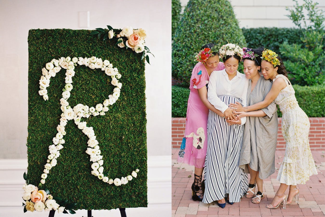 Floral-Forward Baby Shower With Four Sisters Wearing Floral Crowns | PartySlate
