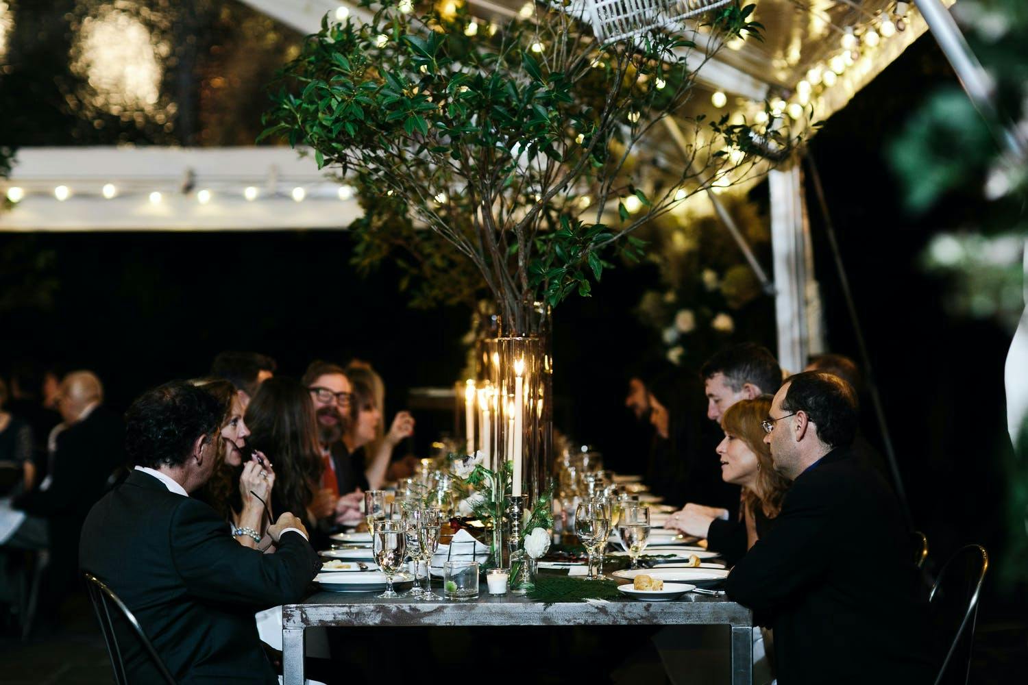 Rustic Tented Wedding With Greenery Centerpieces and Candlelight | PartySlate