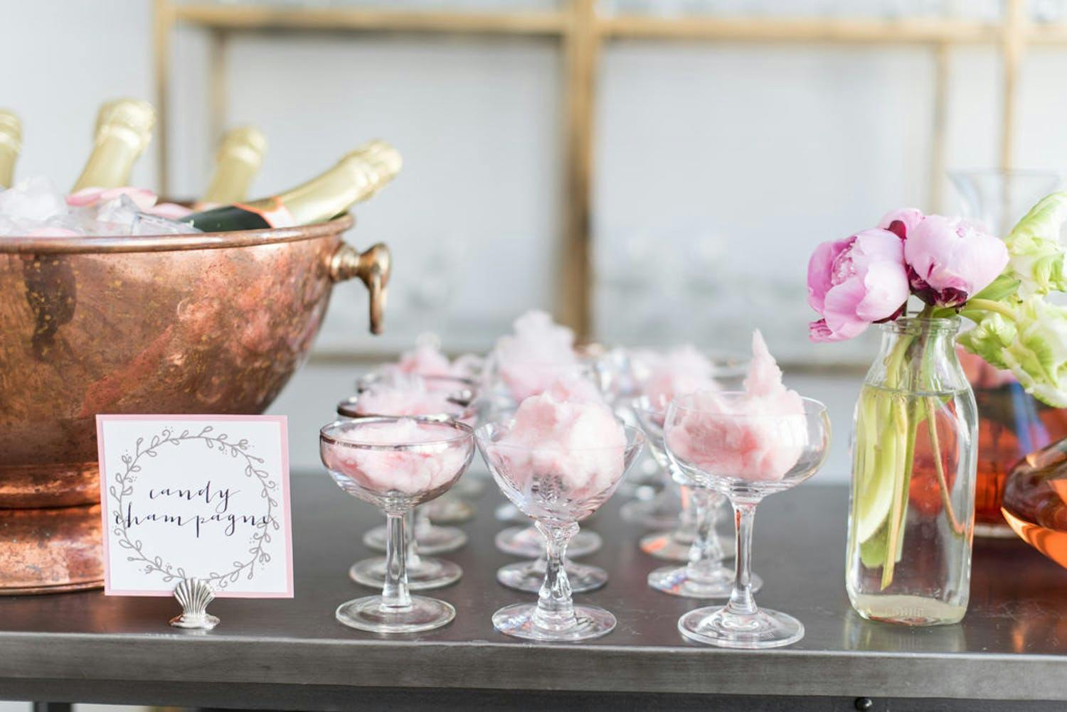 Pink Cotton Candy Champagne for a Parisian-Themed Baby Show | PartySlate
