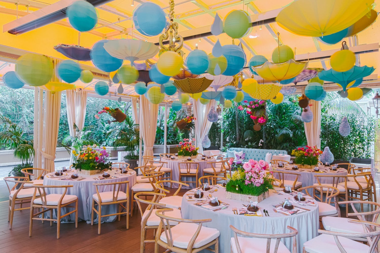 Rained-Themed Baby Shower With Umbrella Ceiling Installation | PartySlate