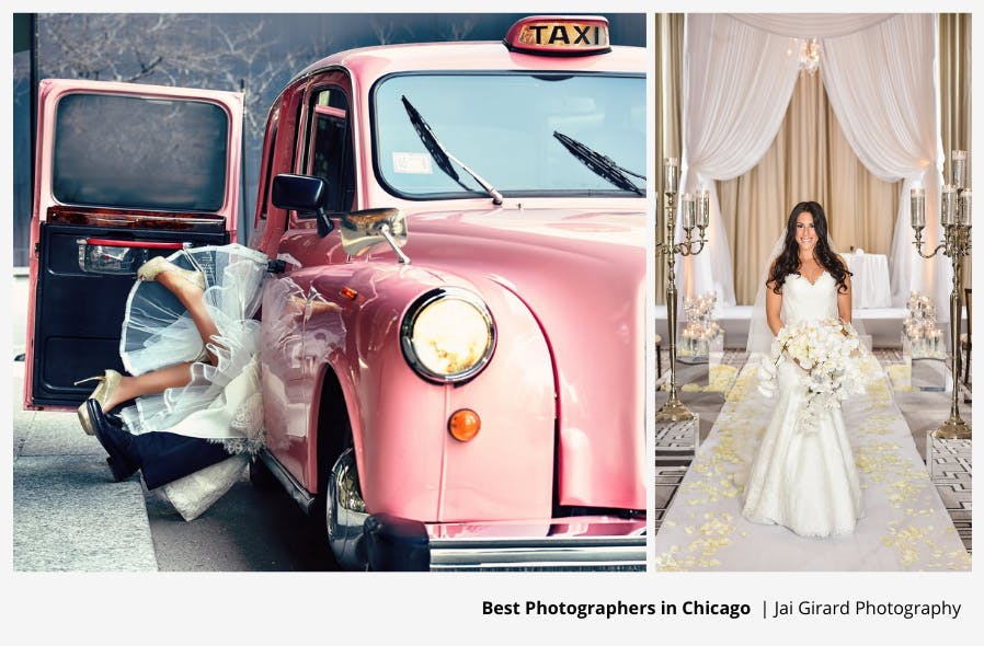 Left image is of a pink car and right is of a bride