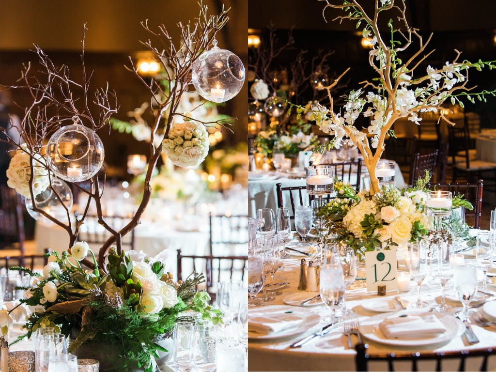 Ikebana-Style Wedding Centerpieces at Enchanted Forest Wedding | PartySlate