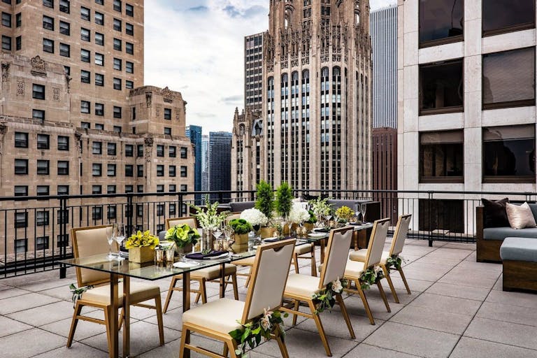 Intimate Tablescape with Greenery at Upstairs at The Gwen Terrace at The Gwen, a Luxury Collection Hotel, Chicago | PartySlate