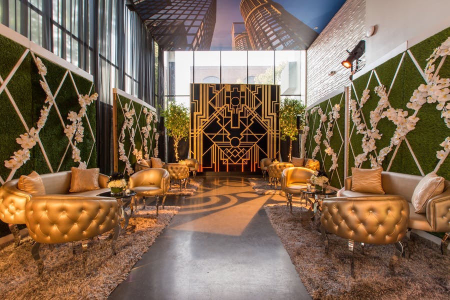 Gold Luxe Lounge Area at a Great-Gatsby Themed Party | PartySlate
