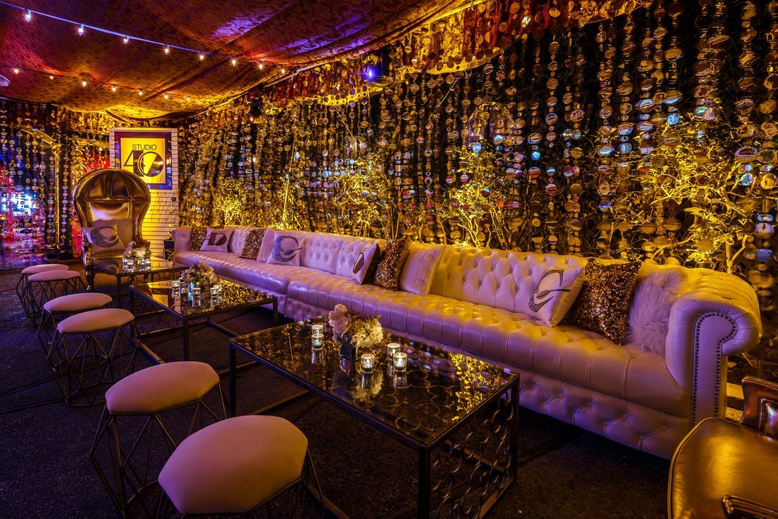 Glitzy Gold Birthday Party Lounge Area | PartySlate