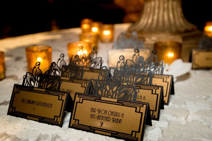 Art Deco Table Place Cards at Great-Gatsby Themed Party | PartySlate
