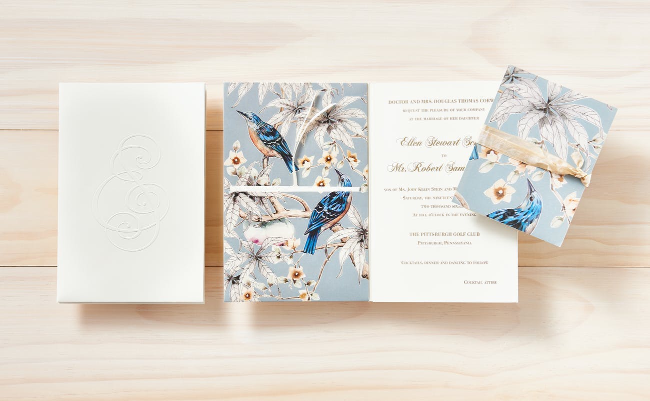 Unique Wedding Invitation With Blue Bird Design | PartySlate