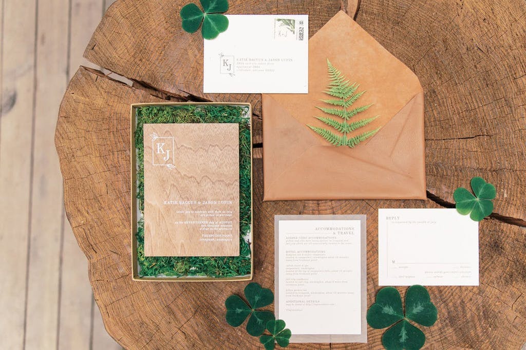 Enchanted Forest Wedding Theme Invitation Suite With Moss | PartySlate