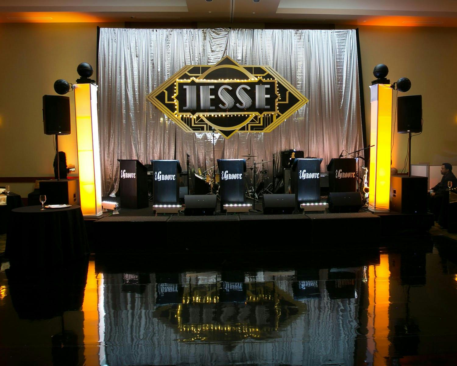 Art Deco Bar Mitzvah Band Stage With Personalized Signage That Reads 