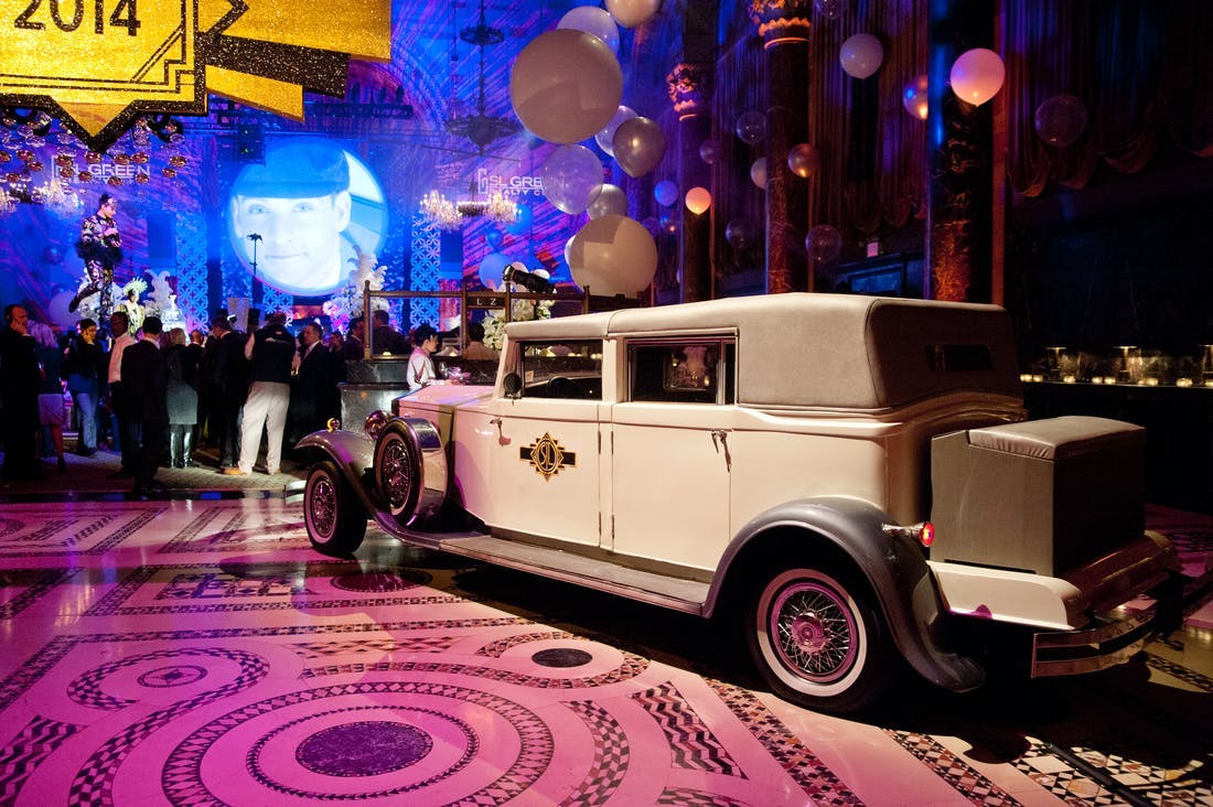 An Old Fashioned Car at Great Gatsby Party For Photo Opportunities | PartySlate