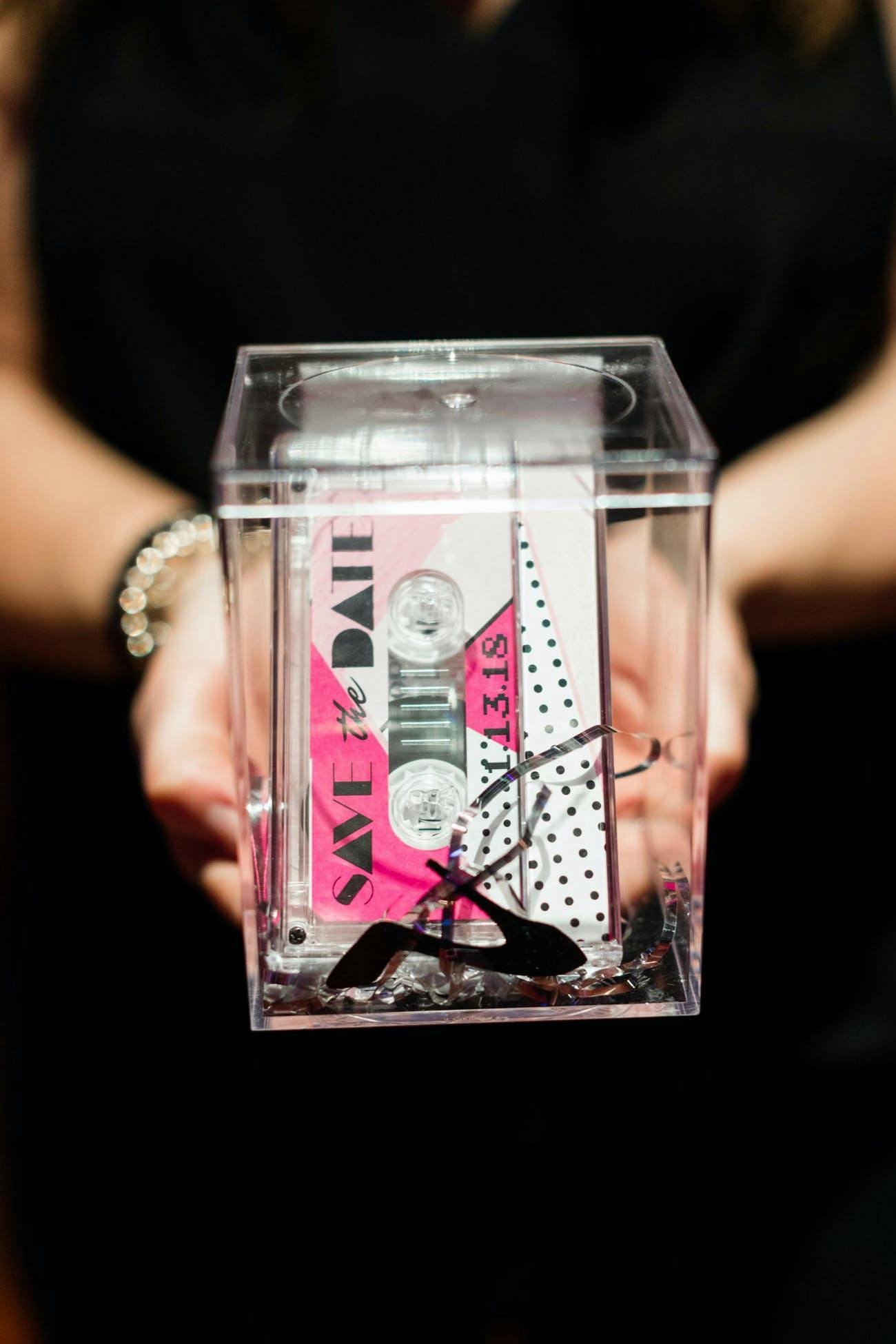 80s Themed Birthday Invitation Box with Pink Cassette Tape | PartySlate