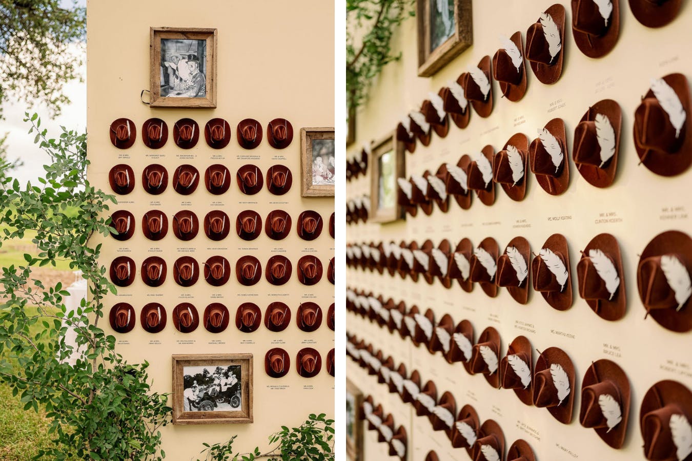 Wedding Seating Chart Decorated With Take-Home Cow Boy Hats | PartySlate
