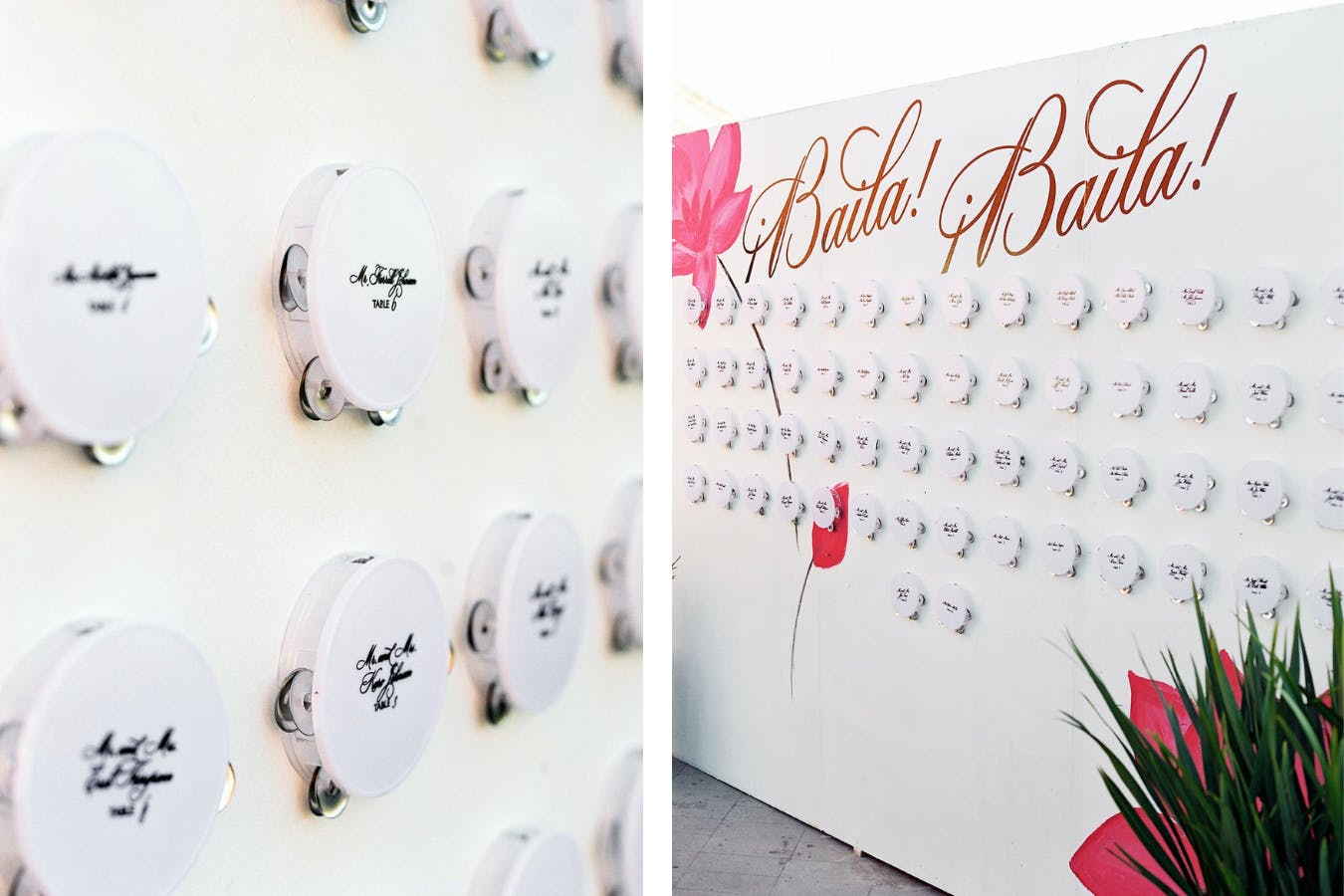 White and Pink Wedding Seating Chart With White Tamborine Table Numbers | PartySlate