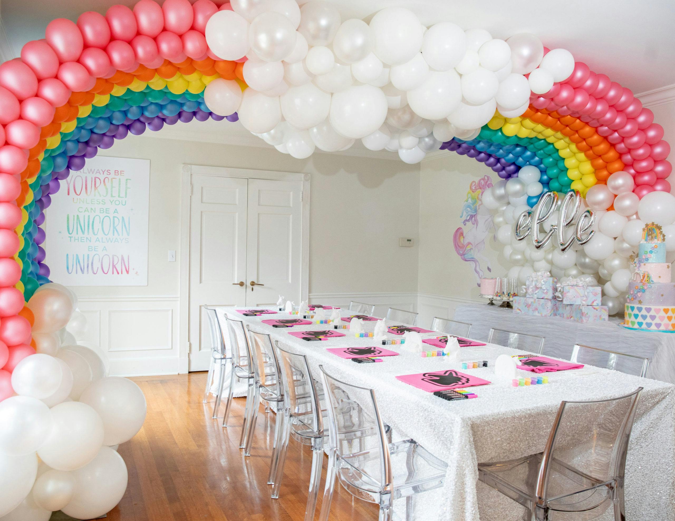 Chic Unicorn and Rainbow Themed Kids Birthday Party in New York City with Colorful Balloon Installations and Arches | PartySlate