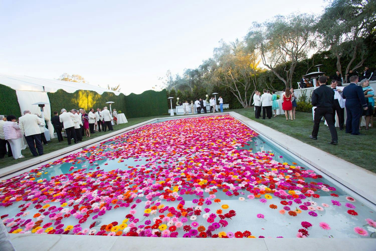 Pool With Hot Pink Floating Florals | PartySlate