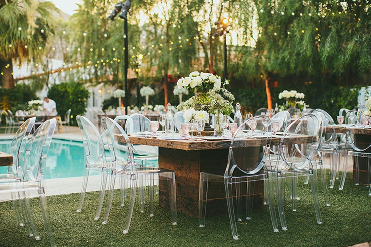 Rustic Pooslide Tablescapes With Ghost Chair Seating | PartySlate