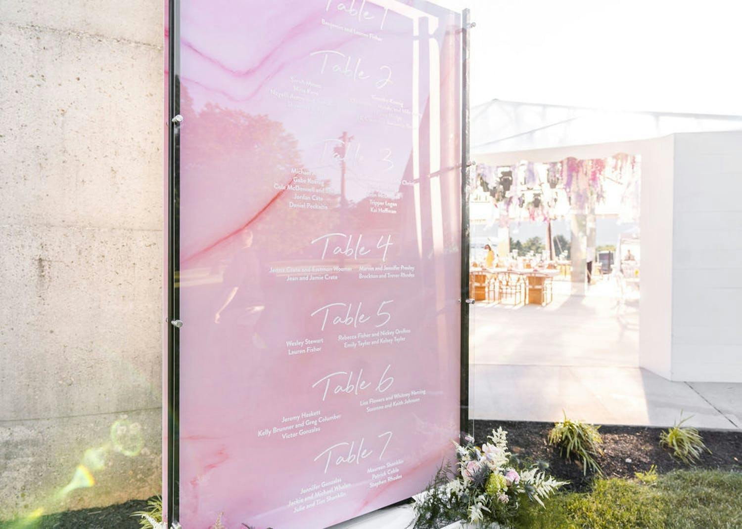 Iridescent Pink Seating Chart for Wedding | PartySlate