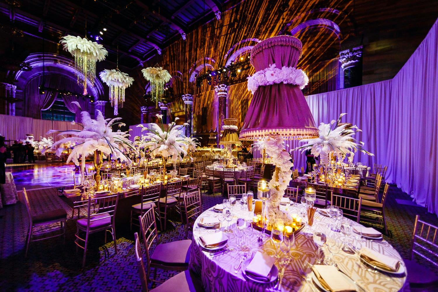 Funky Purple Lamp Centerpieces for Wedding Celebration at Cipriani 42nd Street | PartySlate