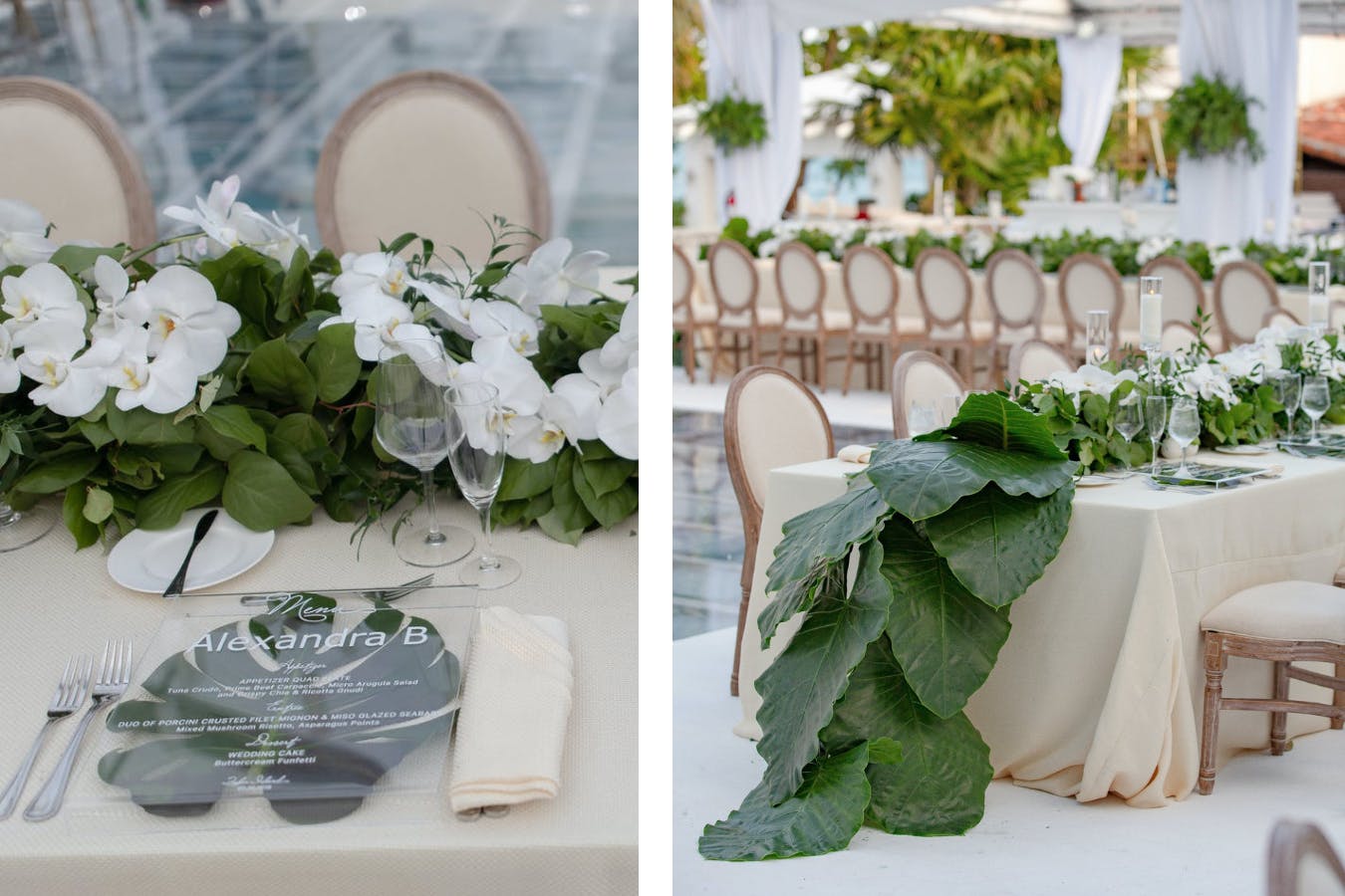 Lavish Tropical Leaf Centerpiece (With Hints of Orchid) | PartySlate