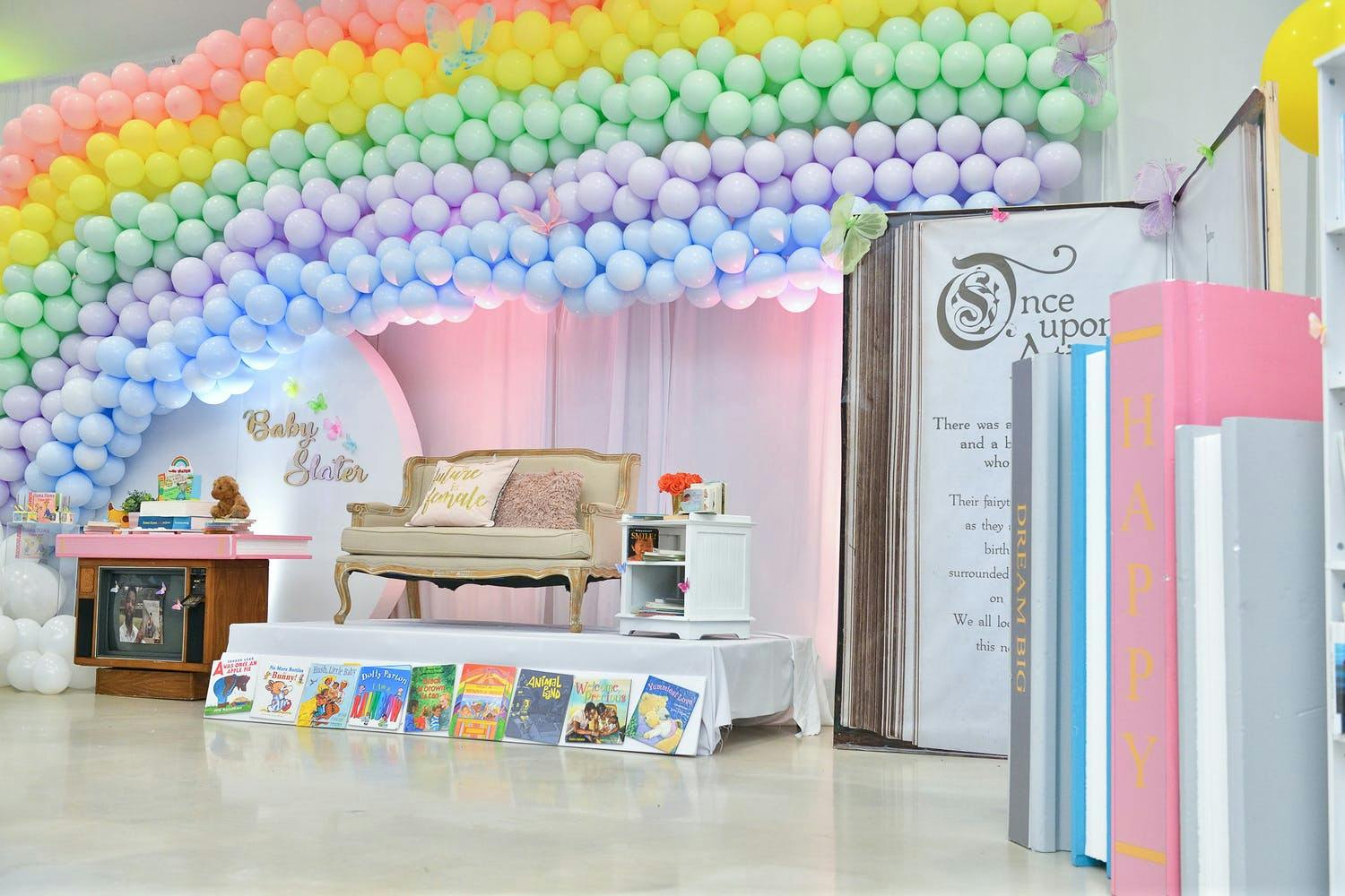 Rainbow Baby Shower Balloon Arch | PartySlate