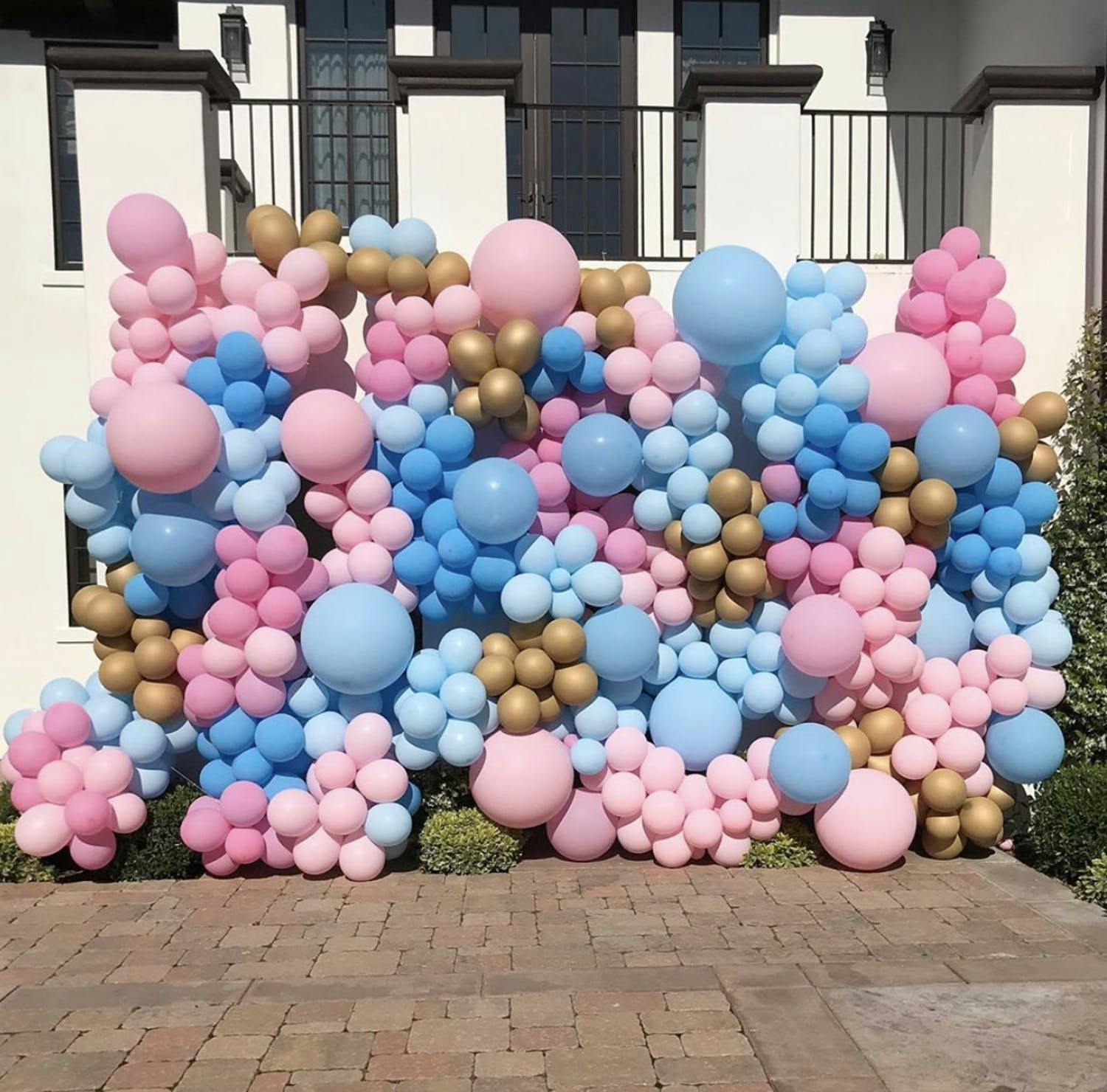 Baby Shower Balloon Backdrop in Pink, Blue, and Gold Hues