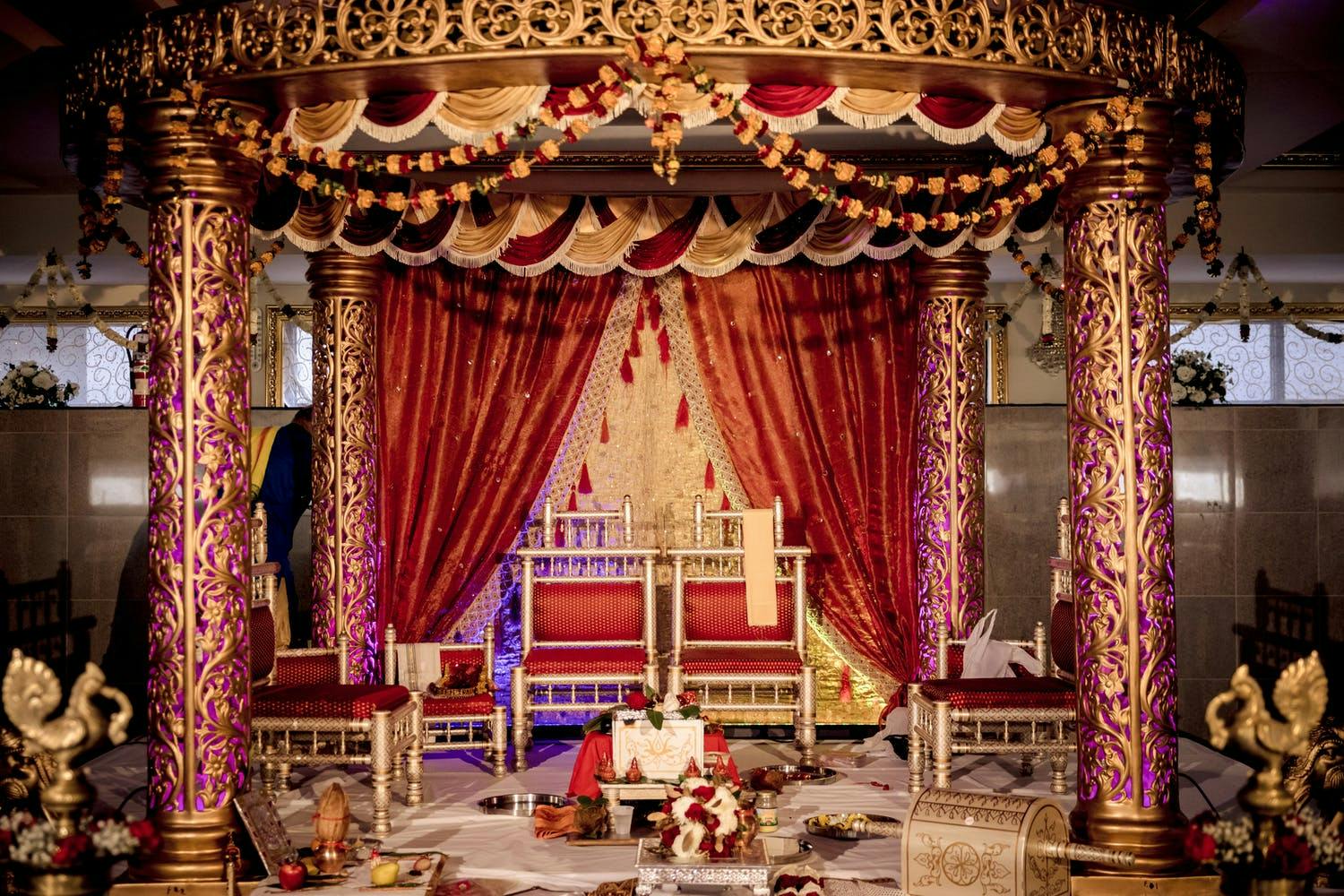 Mandap With Red and Gold Royal Details | PartySlate