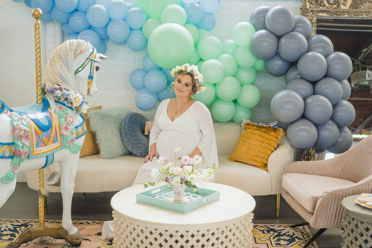 Baby Shower Balloon Arch in Tranquil Blues, Greens, and Grays | PartySlate