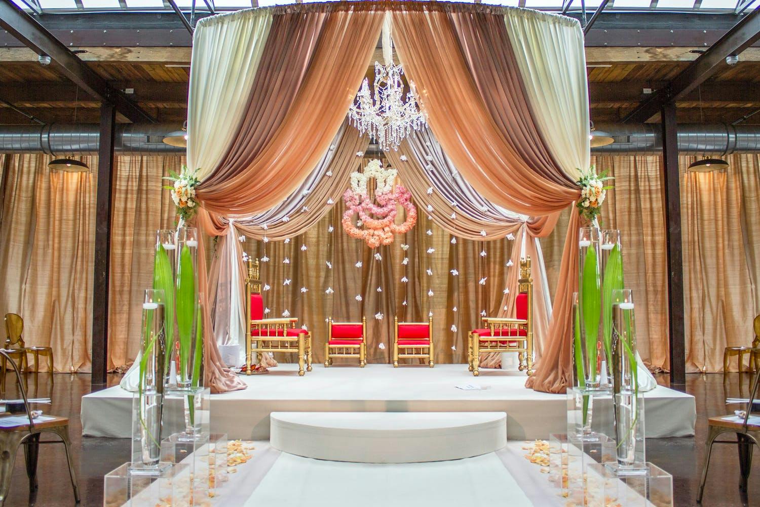 Mandap With Layered Fabric in Luxe Neutral Tones | PartySlate
