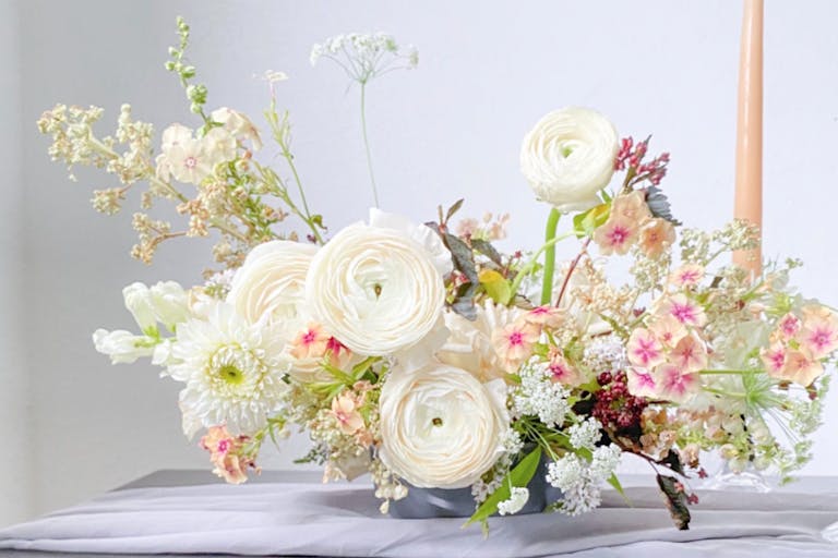 Elegant White Floral Arrangement With hInts of Pink | PartySlate
