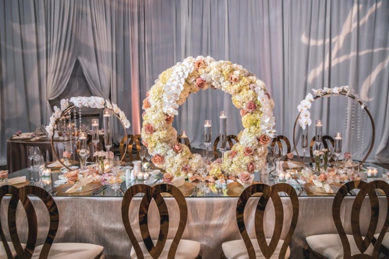 Wedding Reception With Silvery Gray Drapery | PartySlate