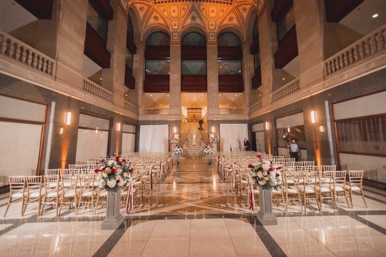 Minimalist Wedding Ceremony Set in The Main Ballroom at The Builders BLDG in Chicago, IL | PartySate