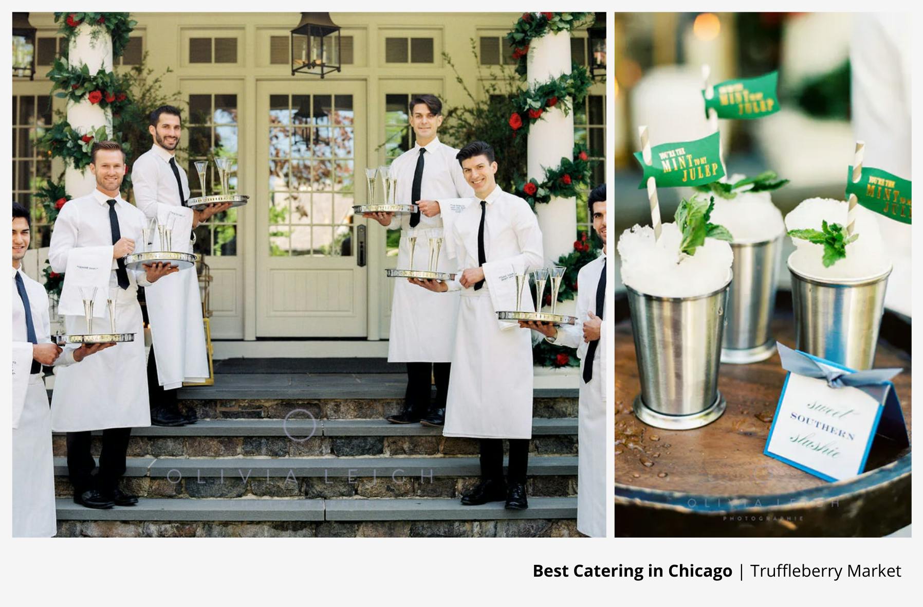 Left image shows servers and right shows cocktails.