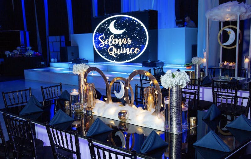 Celestial-Inspired Quinceañera in Blue and Gold Color Palette With Moon Signage | PartySlate