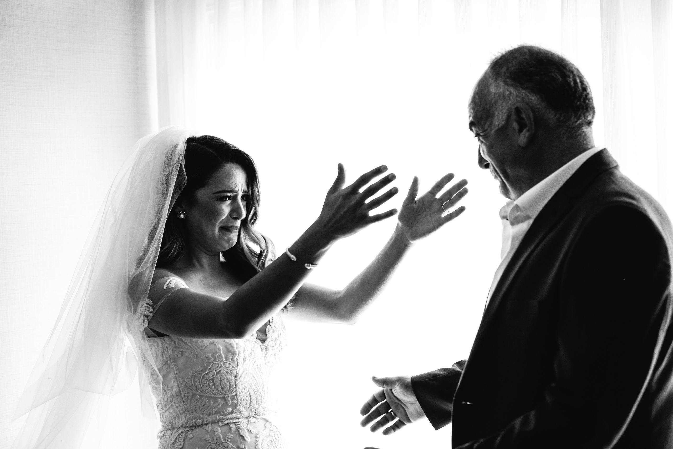 Dad seeing bride for first time, both have tears in their eyes | PartySlate