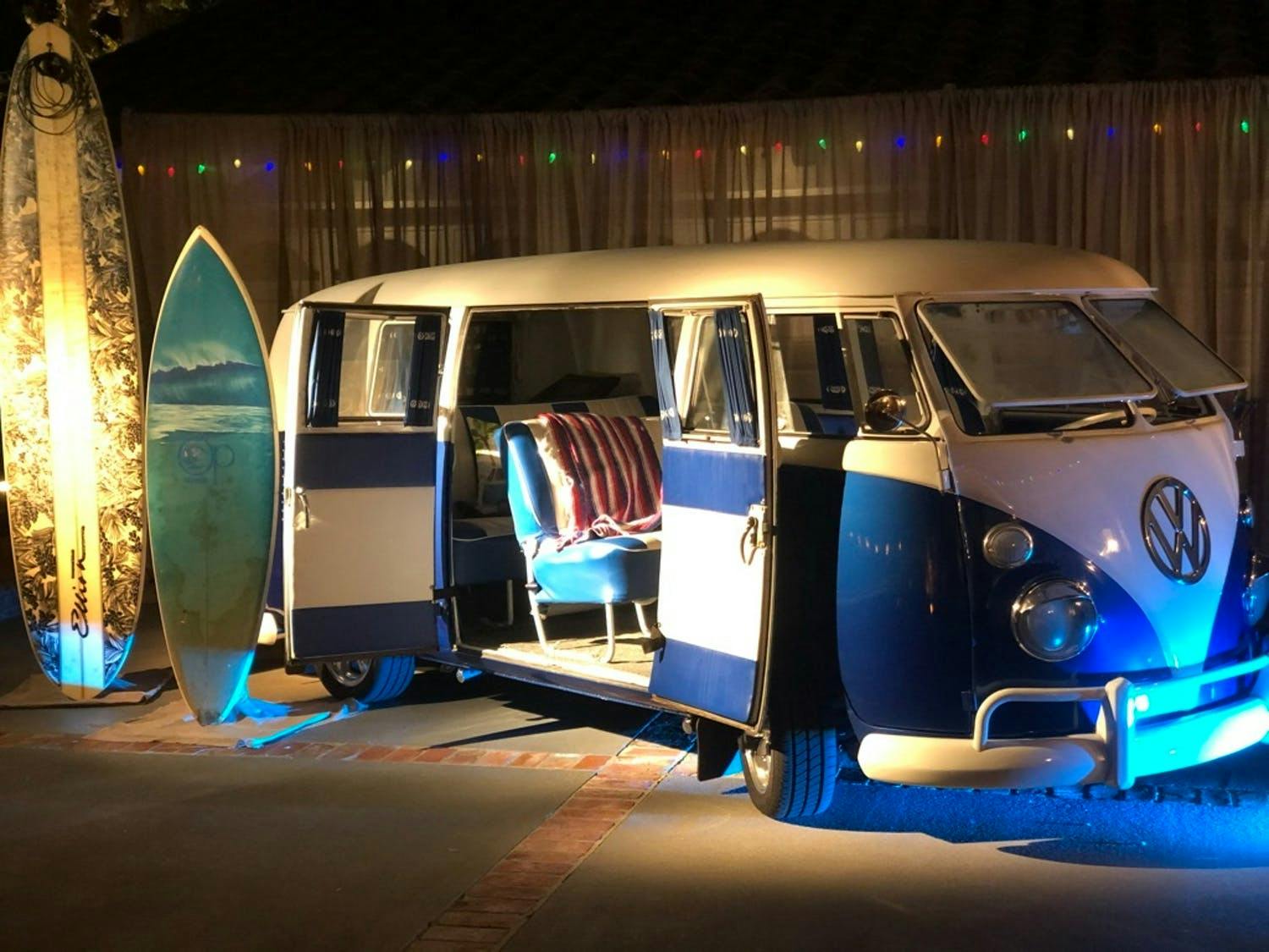 Surfer Bus Transformed into Lounge Area and Photo Op for Small Birthday Party | PartySlate