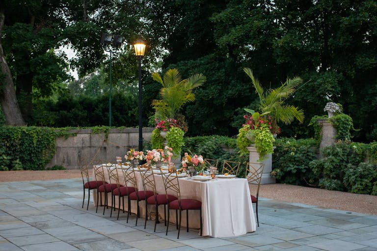 Intimate Outdoor Wedding Tablescape at Cuneo Mansion & Gardens in Libertyville, IL | PartySlate