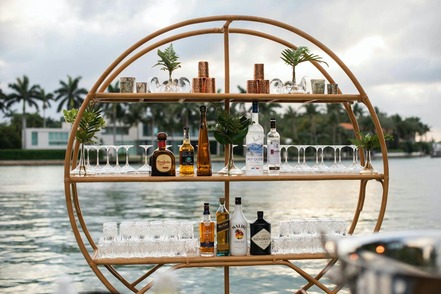 Circular Bar Open Shelving With Lakeside Views | PartySlate