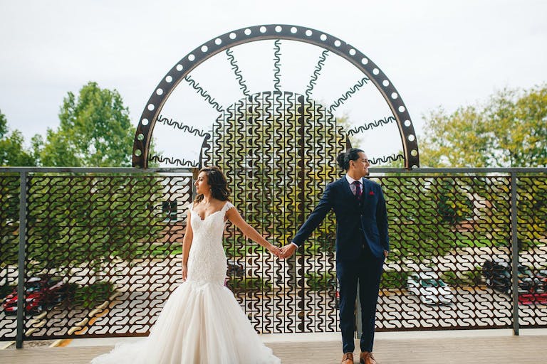 Bride and Groom's First Look Outdoors at The Haight in Elgin, IL | PartySlate