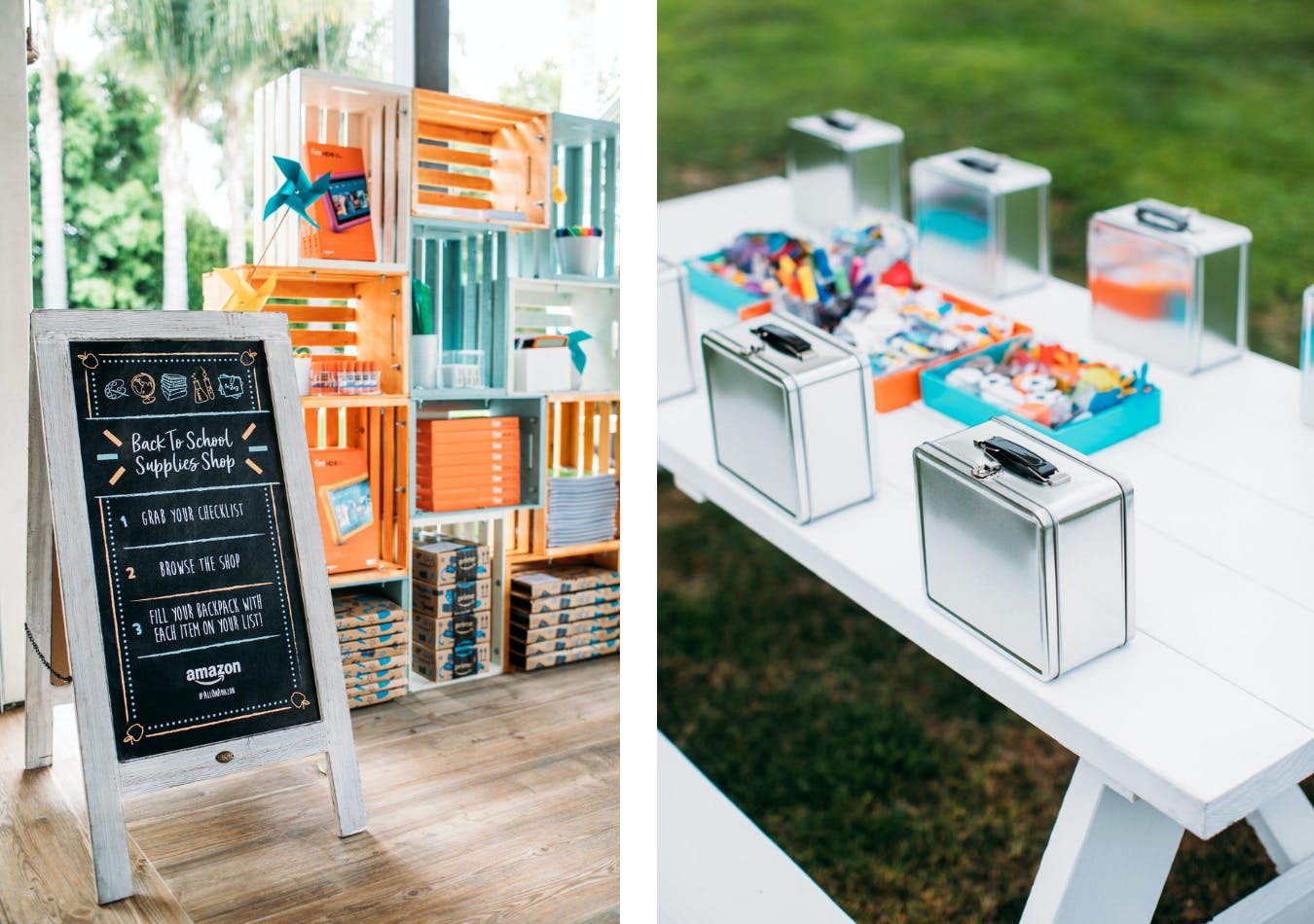 Amazon back-to-school event with a design your own lunch box activity station | PartySlate