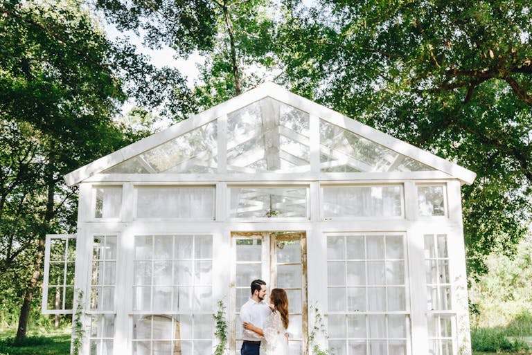 First look for bride and groom in front of The Willow space at The Oak Atelier | PartySlate