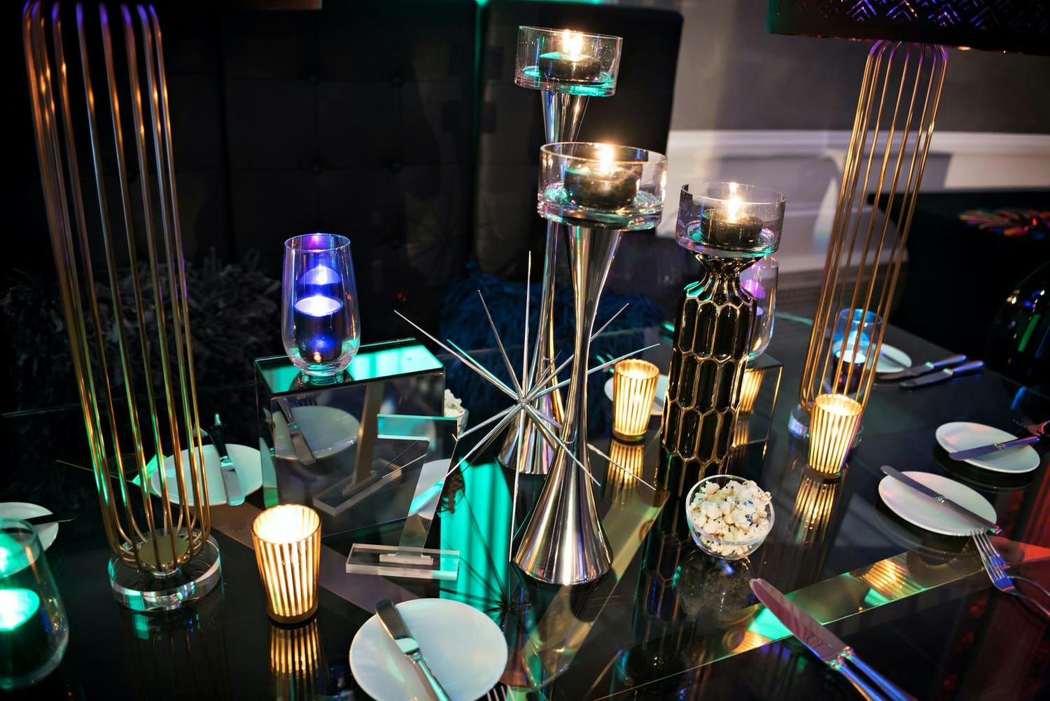 Bar Mitzvah geometric centerpieces with a spiky structure that serves as a candle holder | PartySlate