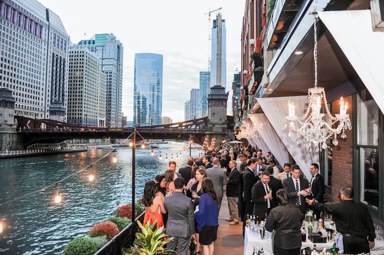 Wedding reception at River Roast Social House alongside Chicago River | PartySlate