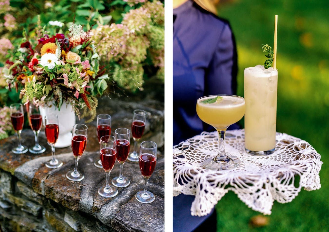 Autumn wedding with red sparkling wine and gold cocktails | PartySlate