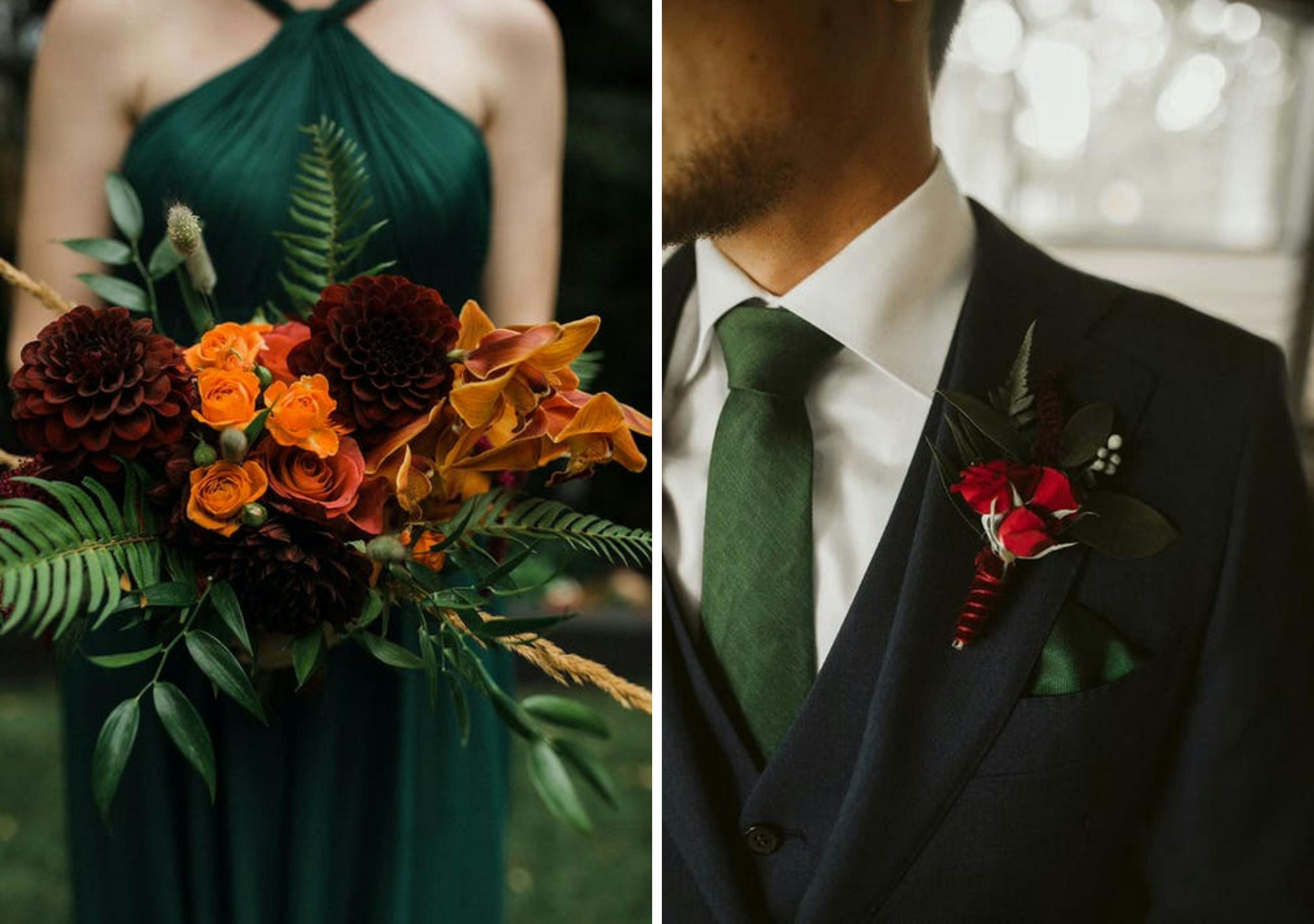 deep red and orange fall wedding bouquet | PartySlate