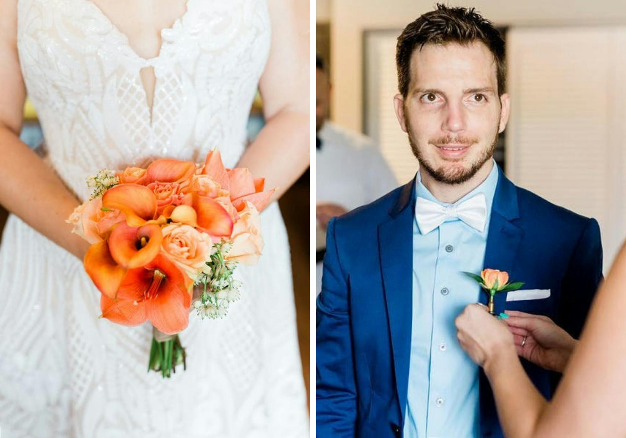 Bright orange calla lillies fall wedding bouquet | PartySlate
