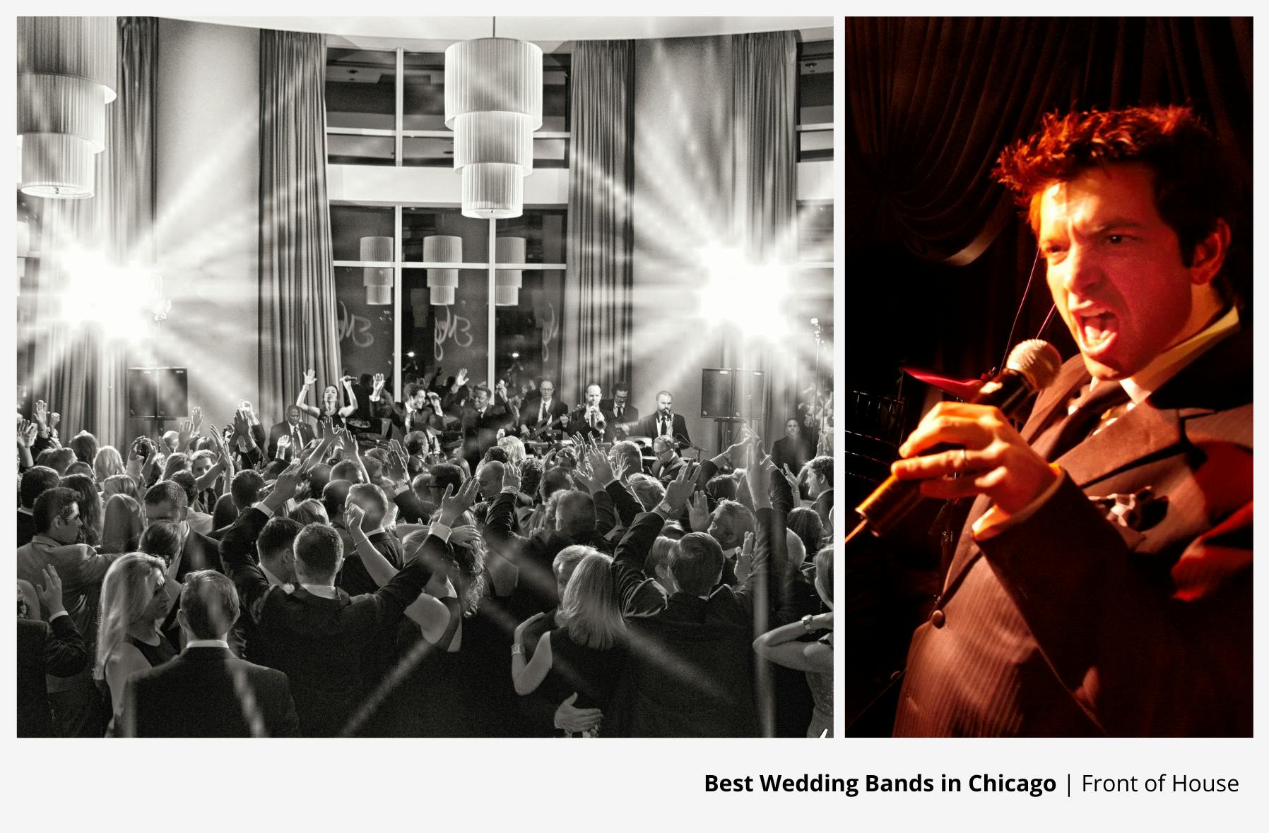 Black and White Photo of Front of House Best Wedding Band Singing for Guests | PartySlate