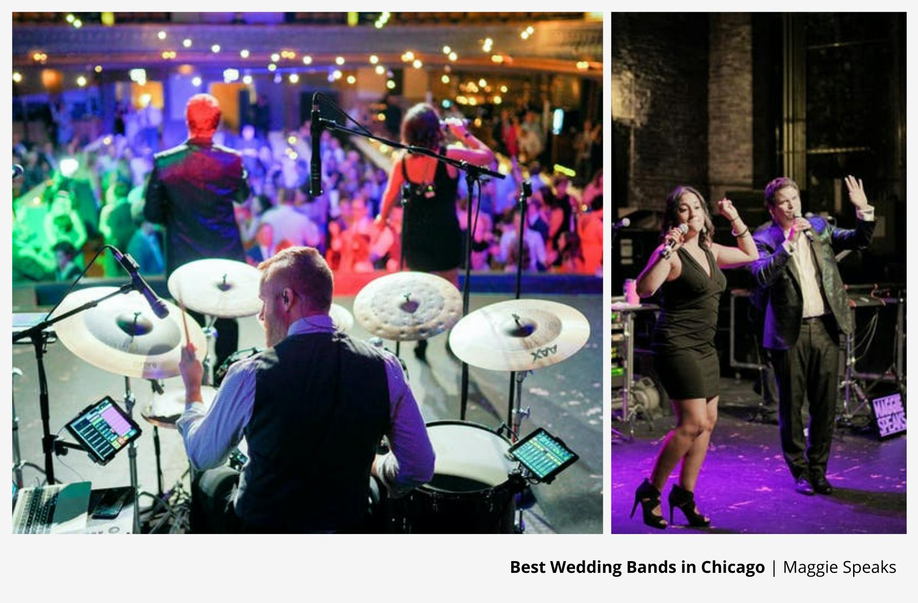 Drummer and Lead Singers of Maggie Speaks Wedding Entertainment on Stage | PartySlate