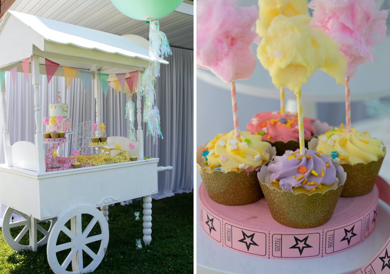 Carnival-themed birthday with cotton candy-topped cupcakes | partySlate